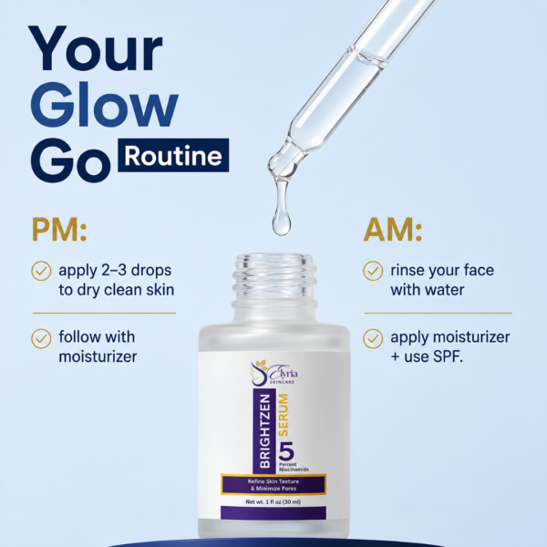 Your Glow-On-The-Go Daily Routine Simple AM & PM steps for effortless radiance. Apply 2–3 drops at night on clean skin and pair with SPF during the day for maximum impact.